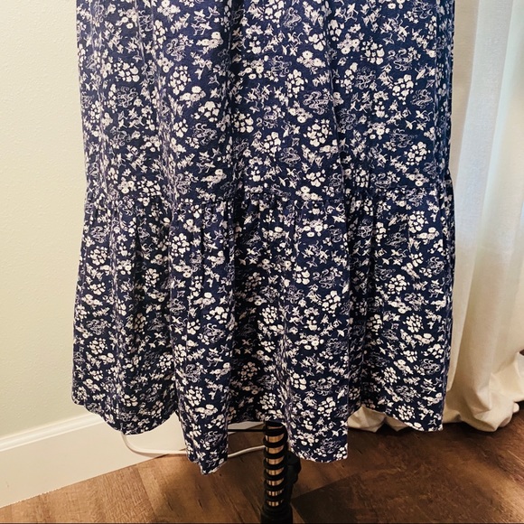 Vintage Navy Floral Prairie Cottagecore Midi Dress - Picture 9 of 16